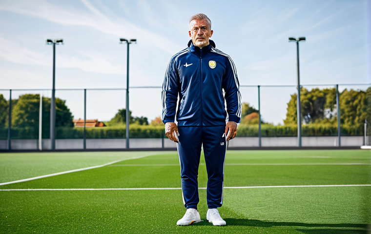 축구 유니폼 컬렉션 관리법 - **Prompt:** A professional soccer coach in a fully clothed tracksuit, standing on a well-maintained ...