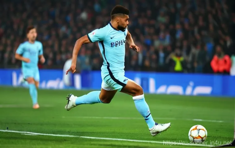 축구 오프사이드 규칙 설명 - **Prompt:** A highly dynamic, high-definition action shot from a professional football match. A male...