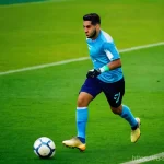 축구 특화 브랜드 추천 - **Prompt:** A dynamic, medium-shot image of a male football player, approximately 25 years old, in m...