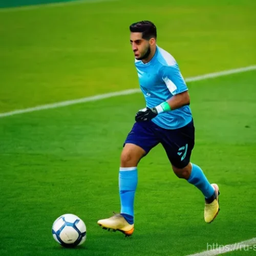 축구 특화 브랜드 추천 - **Prompt:** A dynamic, medium-shot image of a male football player, approximately 25 years old, in m...