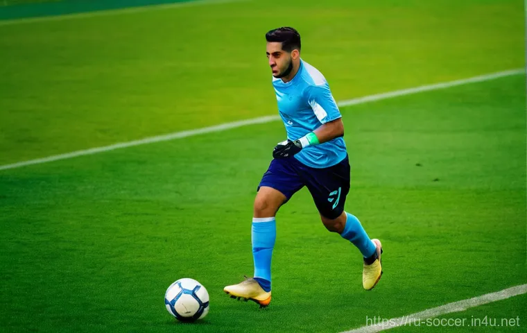 축구 특화 브랜드 추천 - **Prompt:** A dynamic, medium-shot image of a male football player, approximately 25 years old, in m...