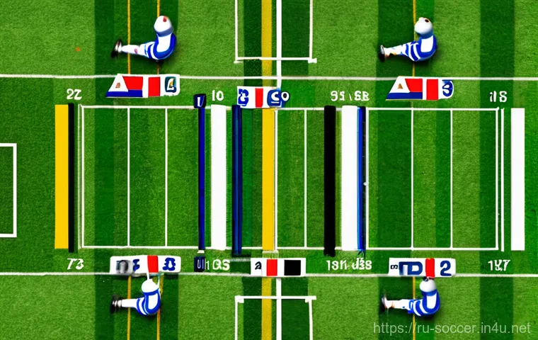 축구 3 5 2 전술 활용법 - **Prompt:** A dynamic, wide-angle shot of a football match, focusing on the midfield of a team playi...