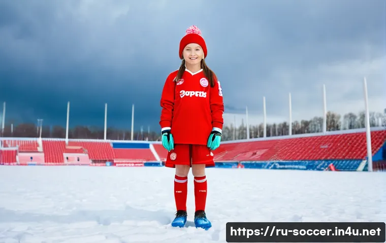 축구 유니폼 세트 구매 팁 - **Prompt:** A young girl, around 7 years old, wearing a child-sized FC Spartak Moscow soccer uniform...