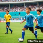 축구 국제 대회 일정 - A dynamic scene of a youth soccer tournament in Argentina, showcasing young talented players in vibr...