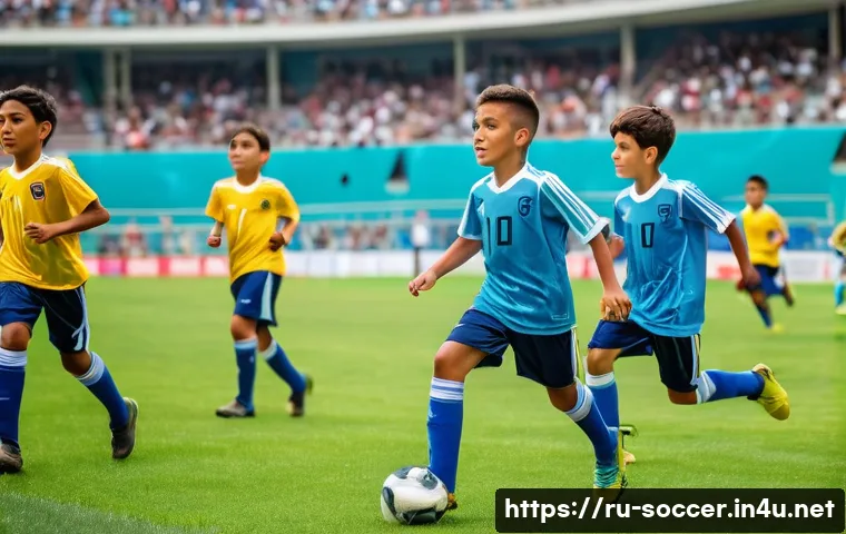 축구 국제 대회 일정 - A dynamic scene of a youth soccer tournament in Argentina, showcasing young talented players in vibr...