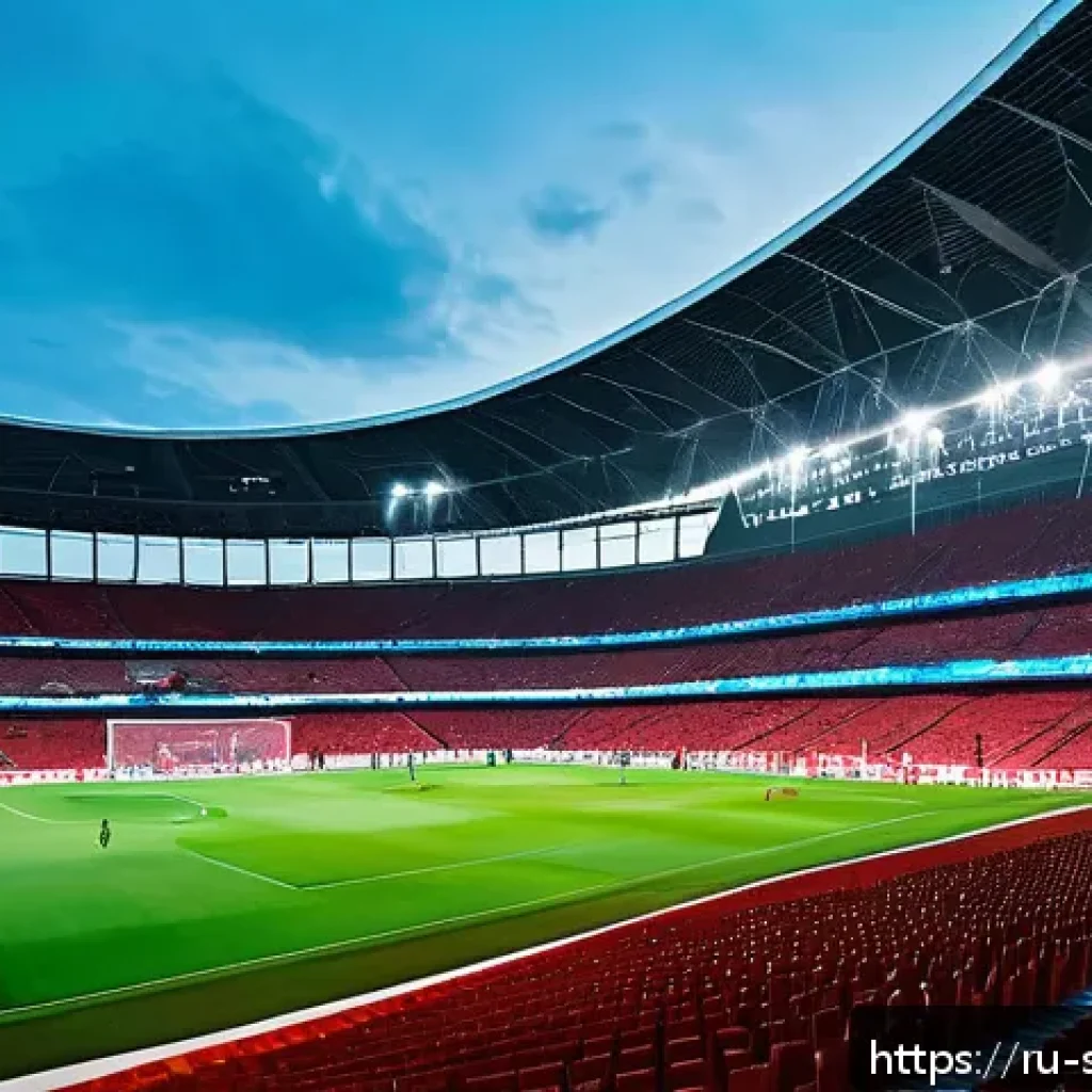 축구 산업 전망 - A futuristic football stadium filled with enthusiastic Russian fans using mobile apps on their smart...