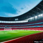 Home 20 축구 산업 전망 - A futuristic football stadium filled with enthusiastic Russian fans using mobile apps on their smart...
