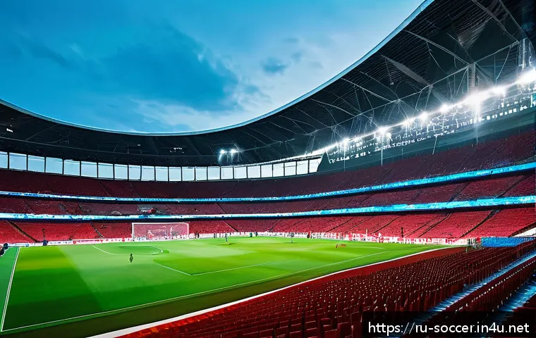 축구 산업 전망 - A futuristic football stadium filled with enthusiastic Russian fans using mobile apps on their smart...