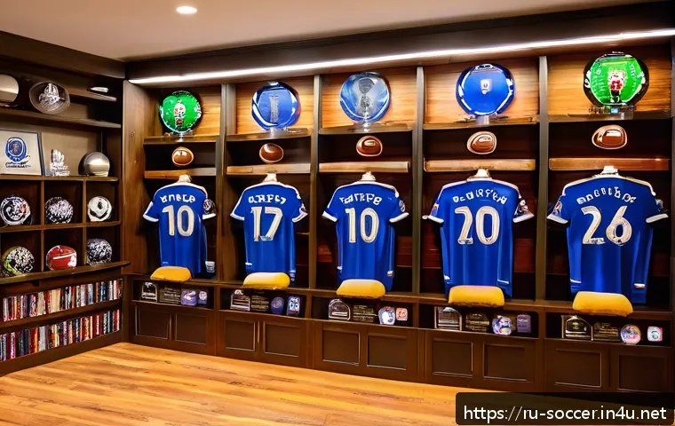 축구 클럽 팬 아이템 제작법 - A cozy fan room interior decorated with football club memorabilia: walls adorned with framed autogra...