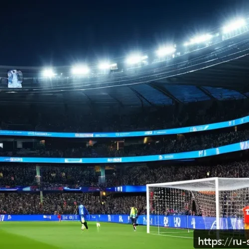 Home 30 축구 산업별 매출 데이터 - A dynamic and vibrant football stadium during a major European league match, filled with tens of tho...